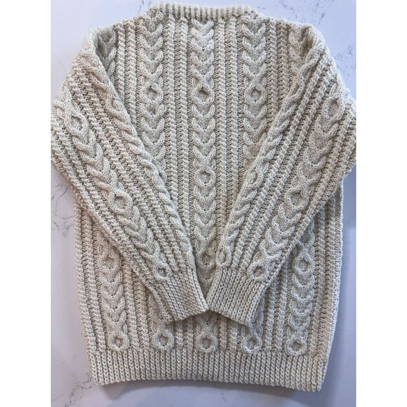 Vintage 100% Wool Sweater Kennedy of Ardara Ireland Cable Hand Knit Cream Ivory - Picture 3 of 6